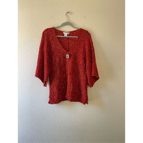 Coldwater creek knit boho lagenlook one‎ button short sleeve cardigan large - Picture 1 of 5